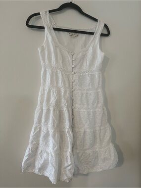 Nanette Lepore White Eyelet Lace Button Front Mini Dress 2 100% Cotton Dainty